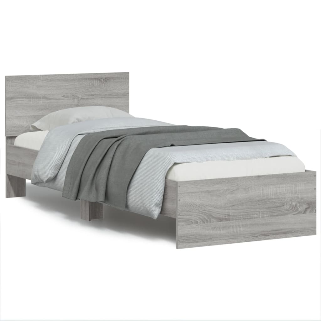 Bedframe met hoofdbord en LED grijs sonoma eikenkleur 75x190 cm is nu te koop bij PeponiXL, paradijselijk wonen!