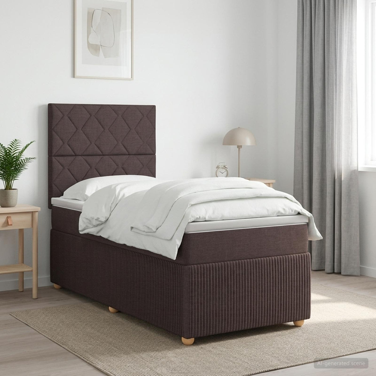Boxspringbed met matras Donkerbruin 100 x 200 cm Stof is nu te koop bij PeponiXL, paradijselijk wonen!