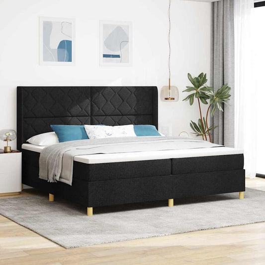Boxspringbed met LED-stripverlichting Zwart 200 x 200 cm Stof is nu te koop bij PeponiXL, paradijselijk wonen!