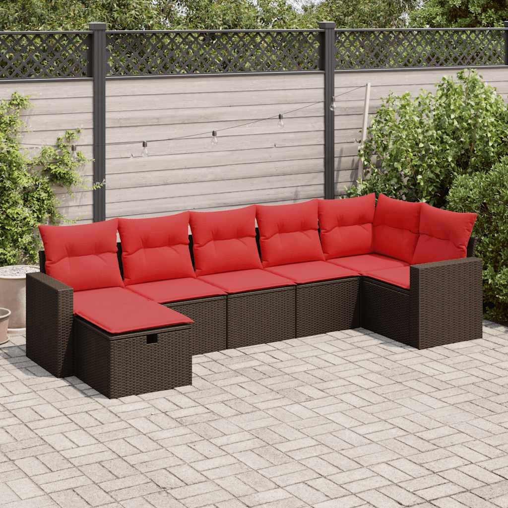 7-delige Loungeset met kussens poly rattan bruin is nu te koop bij PeponiXL, paradijselijk wonen!