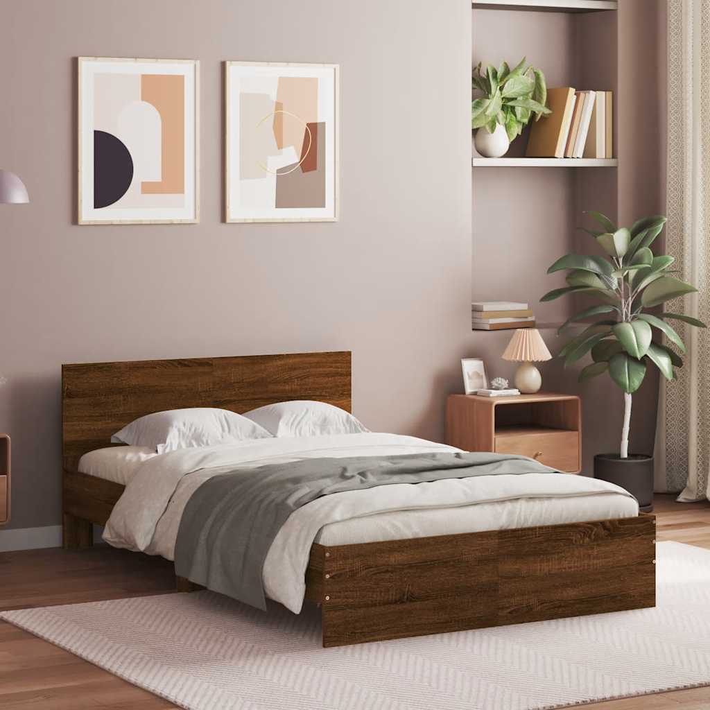 Bedframe met hoofdeinde bruin eikenkleur 120x190 cm is nu te koop bij PeponiXL, paradijselijk wonen!