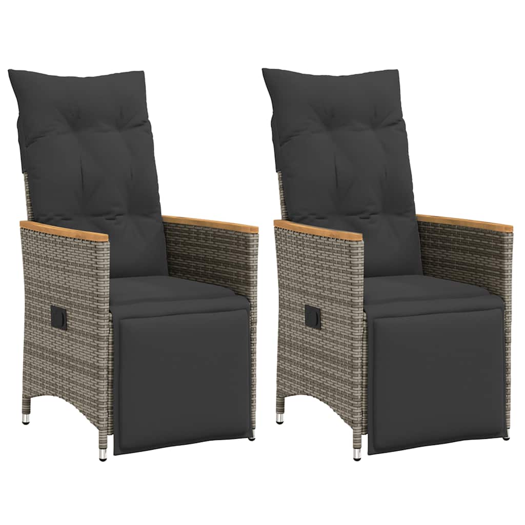 Tuinstoelen 2 st verstelbaar met kussens poly rattan grijs is nu te koop bij PeponiXL, paradijselijk wonen!