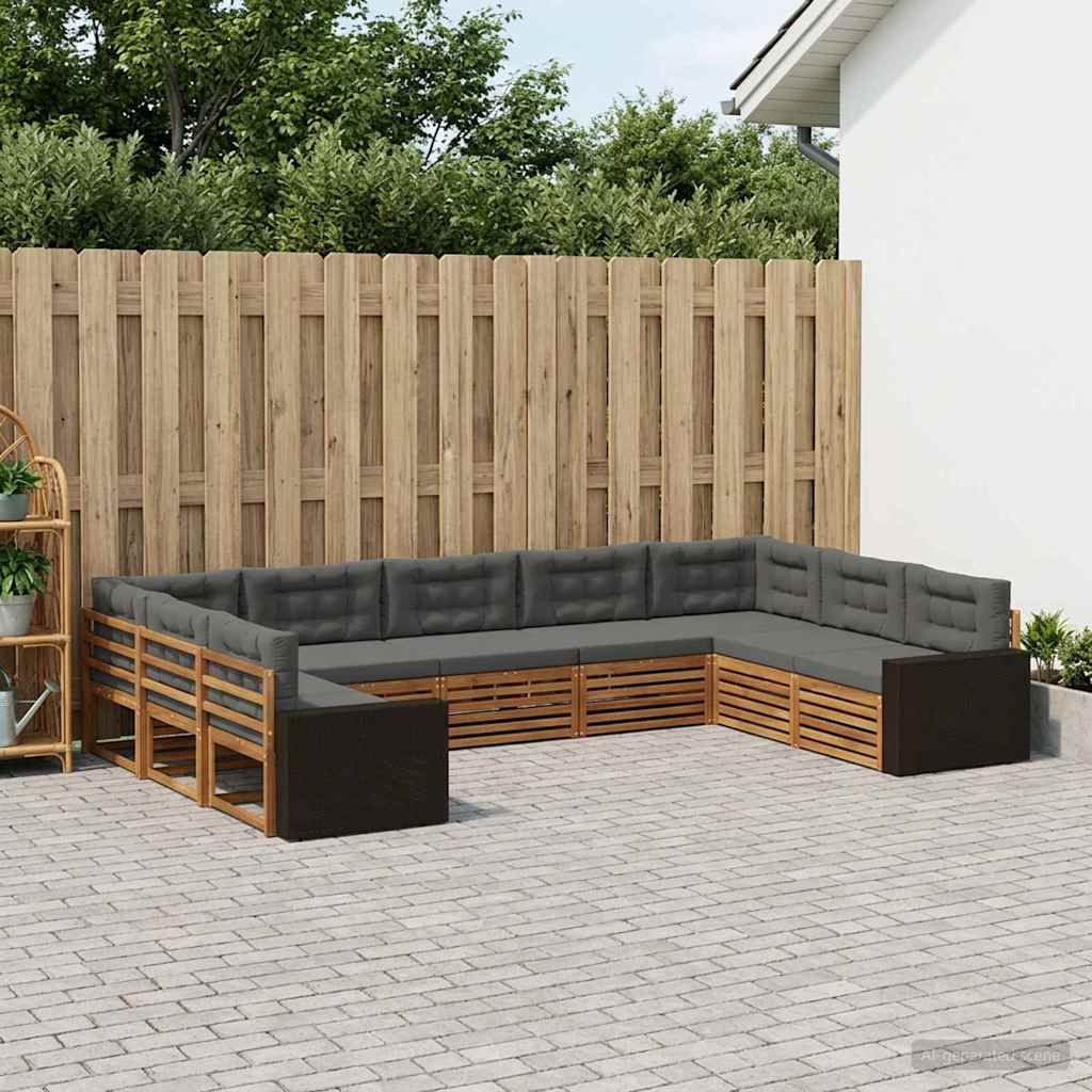 Buiten bankenset met kussen 9 pcs Natuurlijk en Antraciet is nu te koop bij PeponiXL, paradijselijk wonen!