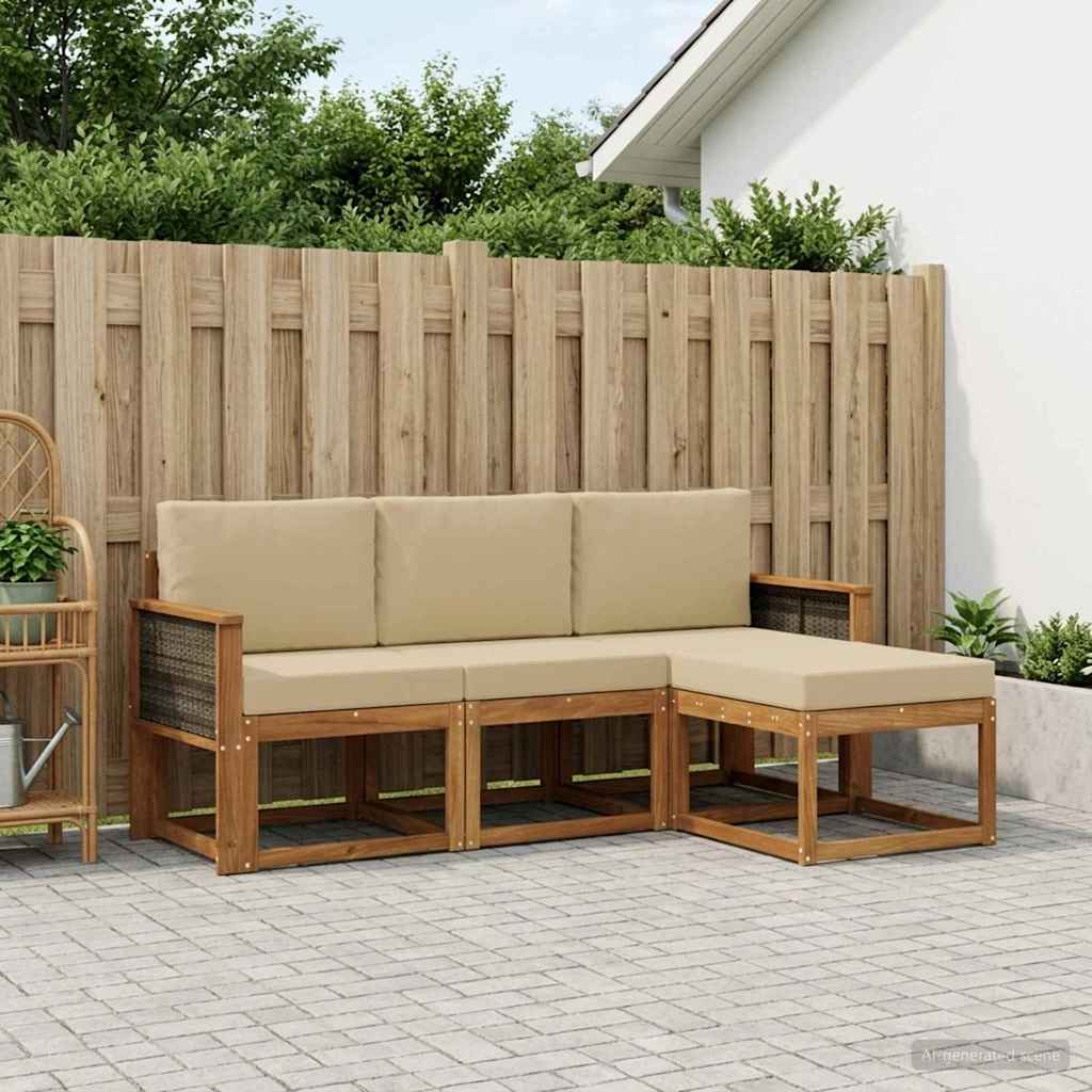 Buiten bankenset 4 pcs Naturel Massief Acaciahout en Polyester is nu te koop bij PeponiXL, paradijselijk wonen!