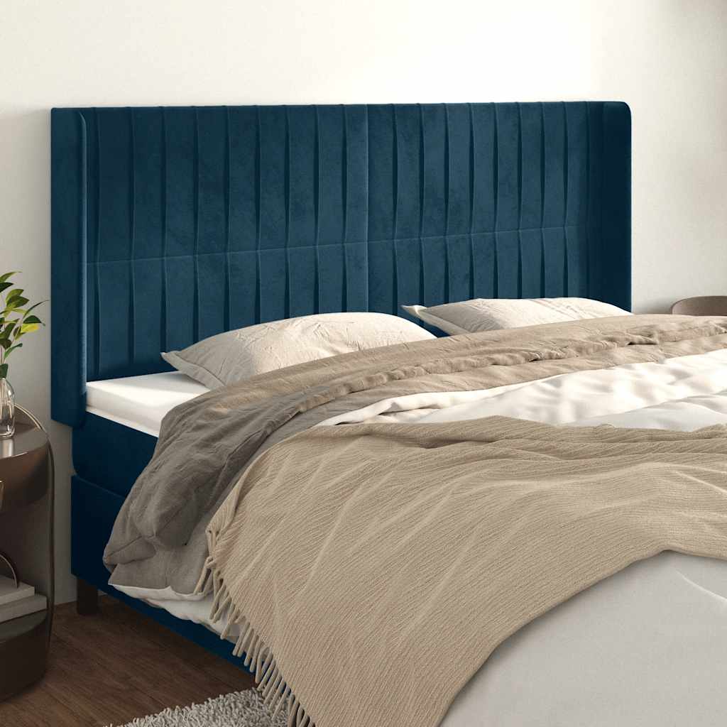 Hoofdbord met randen 183x16x118/128 cm fluweel donkerblauw is nu te koop bij PeponiXL, paradijselijk wonen!