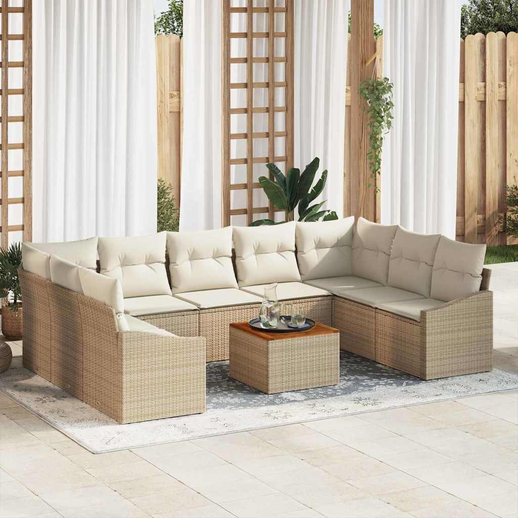 Tuinbankenset 10 st Beige en Crème poly rattan is nu te koop bij PeponiXL, paradijselijk wonen!