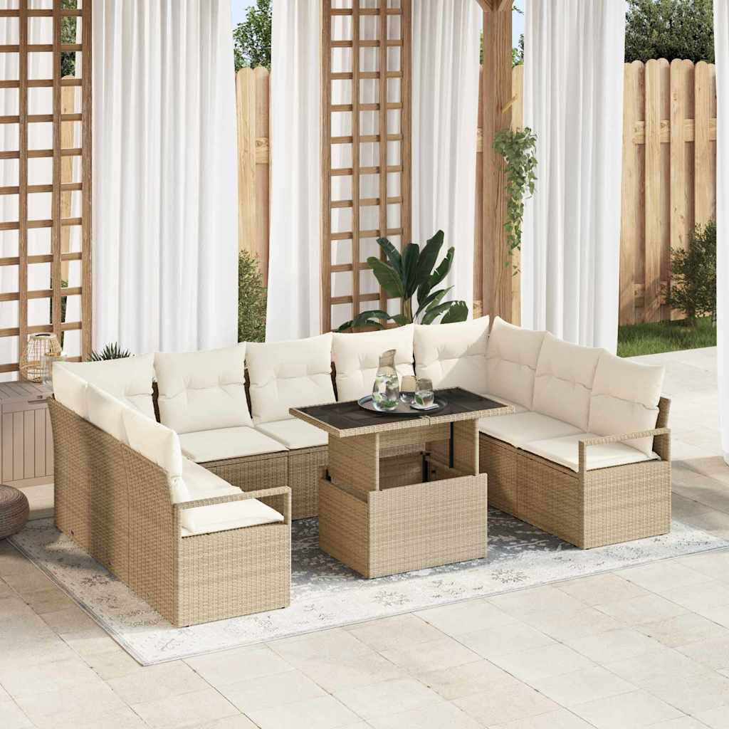 Tuin Sofa Set met kussen 10 pcs Beige en Crème poly rattan is nu te koop bij PeponiXL, paradijselijk wonen!