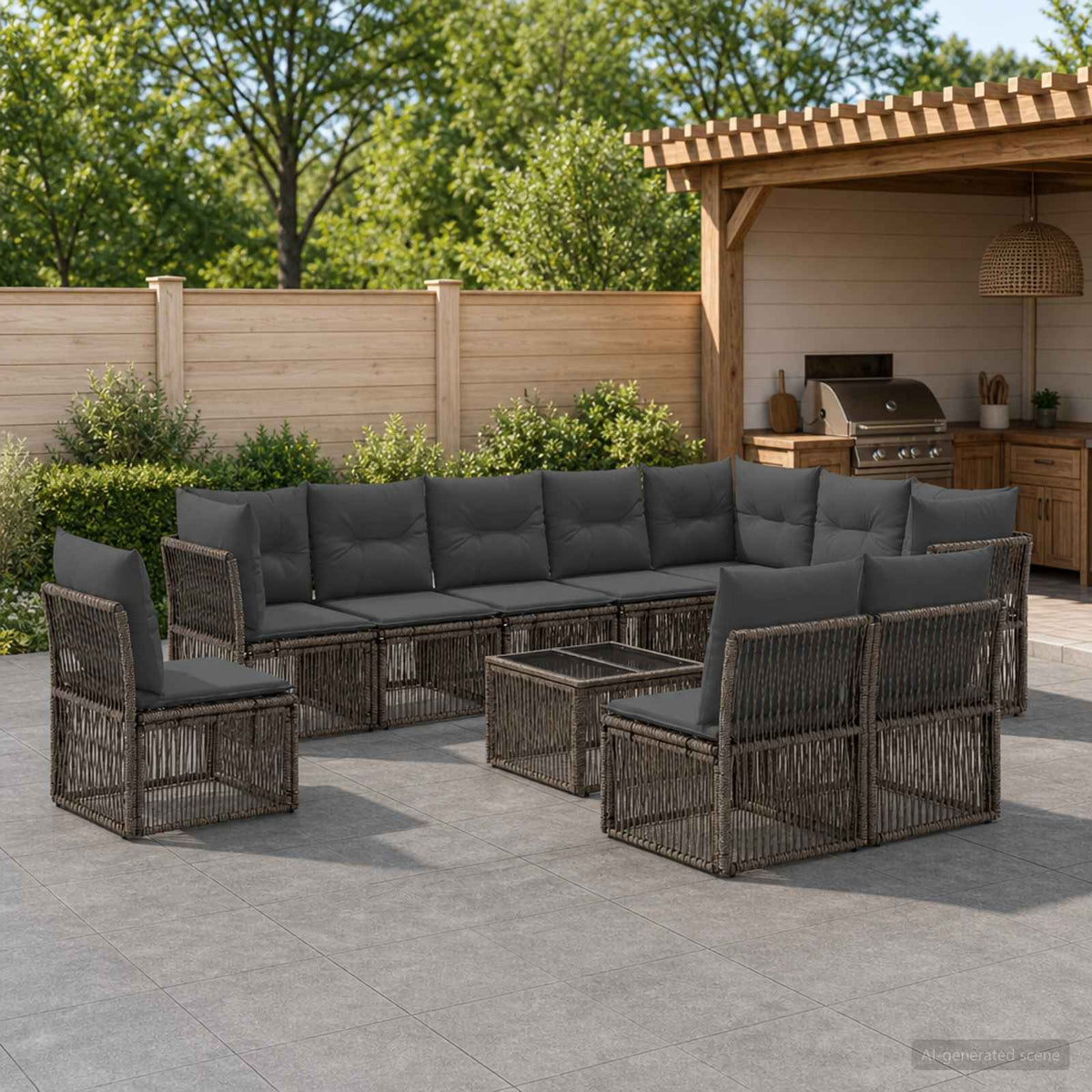Tuinbankenset 11 pcs Grijs poly rattan is nu te koop bij PeponiXL, paradijselijk wonen!