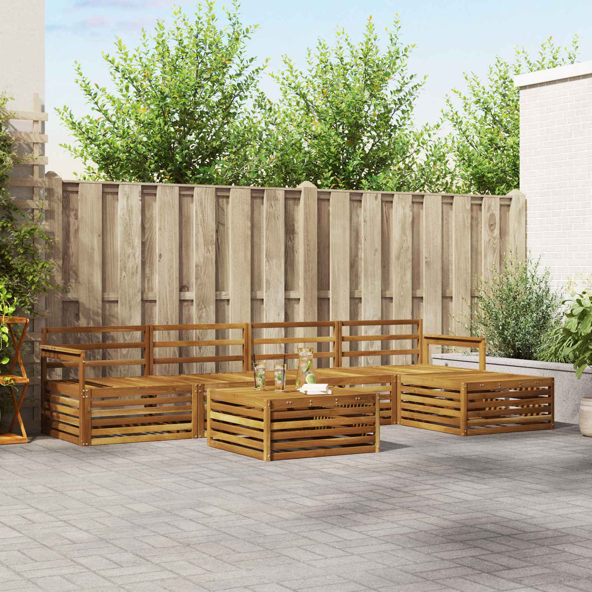Buiten bankenset 6 pcs Naturel Massief Acaciahout is nu te koop bij PeponiXL, paradijselijk wonen!