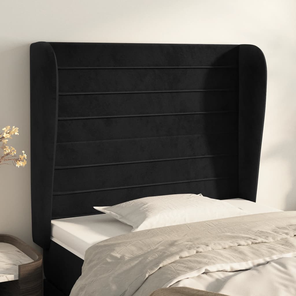 Hoofdbord met randen 103x23x118/128 cm fluweel zwart is nu te koop bij PeponiXL, paradijselijk wonen!