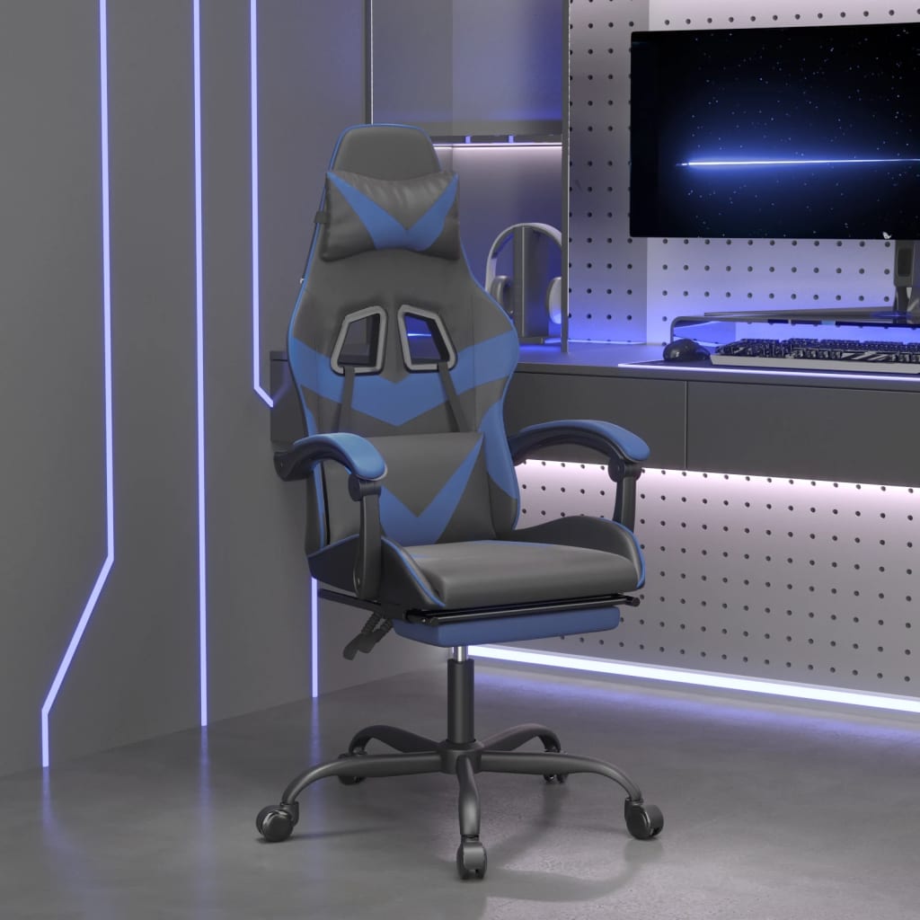 Gamestoel met voetensteun kunstleer zwart en blauw is nu te koop bij PeponiXL, paradijselijk wonen!