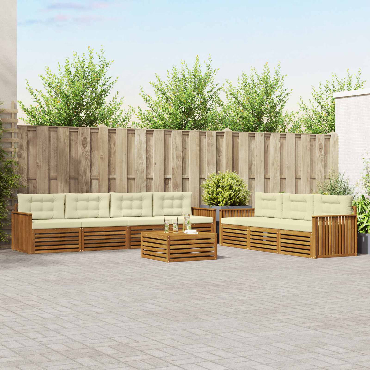 Buiten bankenset met kussen 8 pcs Natuurlijk en Crème is nu te koop bij PeponiXL, paradijselijk wonen!