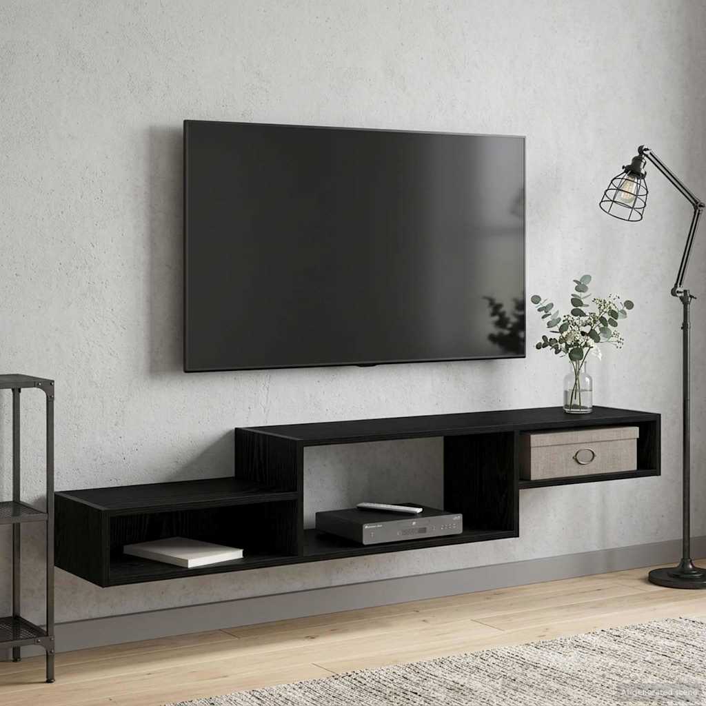 Wandgemonteerd tv-meubel Muurmontage Zwart eiken is nu te koop bij PeponiXL, paradijselijk wonen!