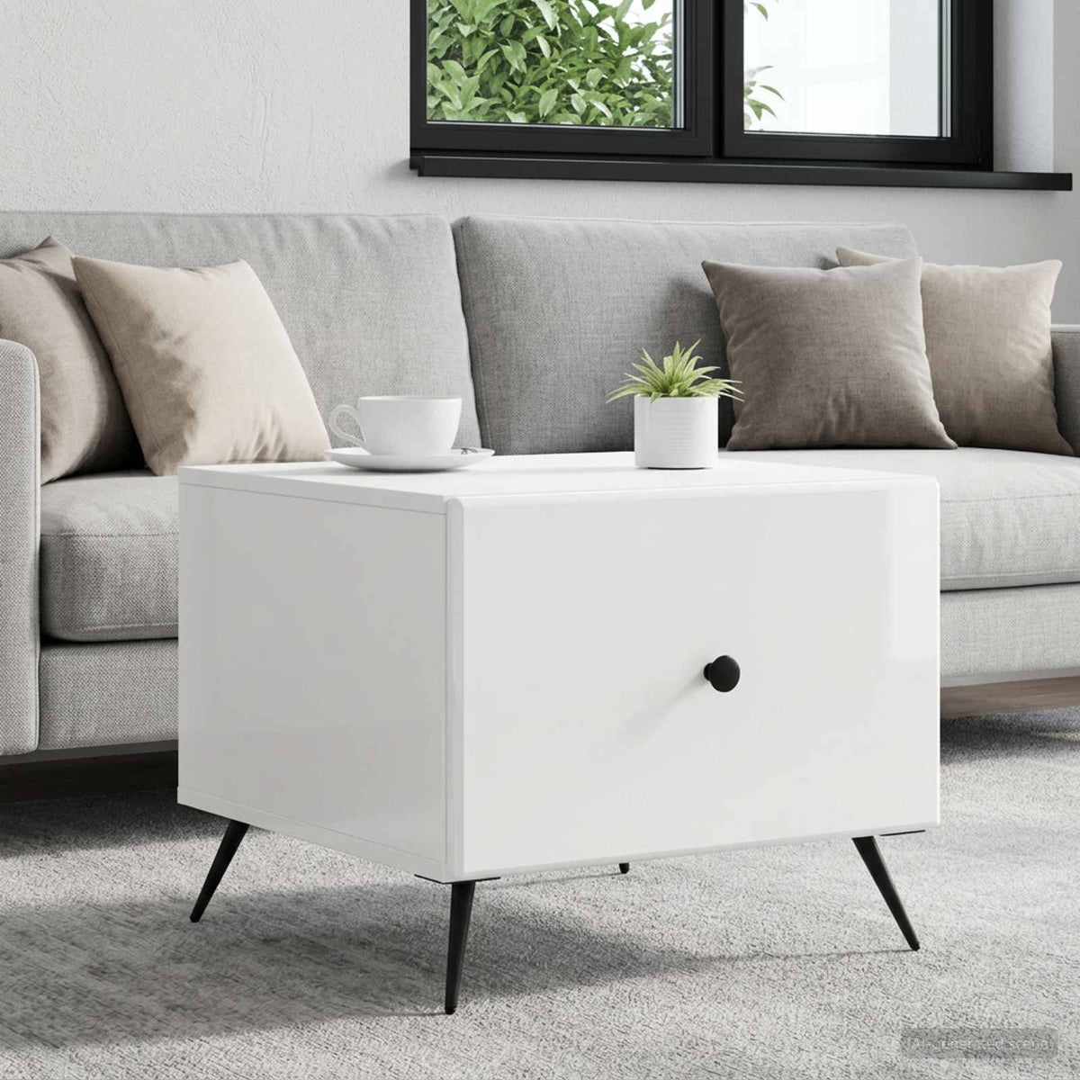 Salontafel met lade Hoogglans Wit 49 x 50 x 40 cm Bewerkt hout is nu te koop bij PeponiXL, paradijselijk wonen!