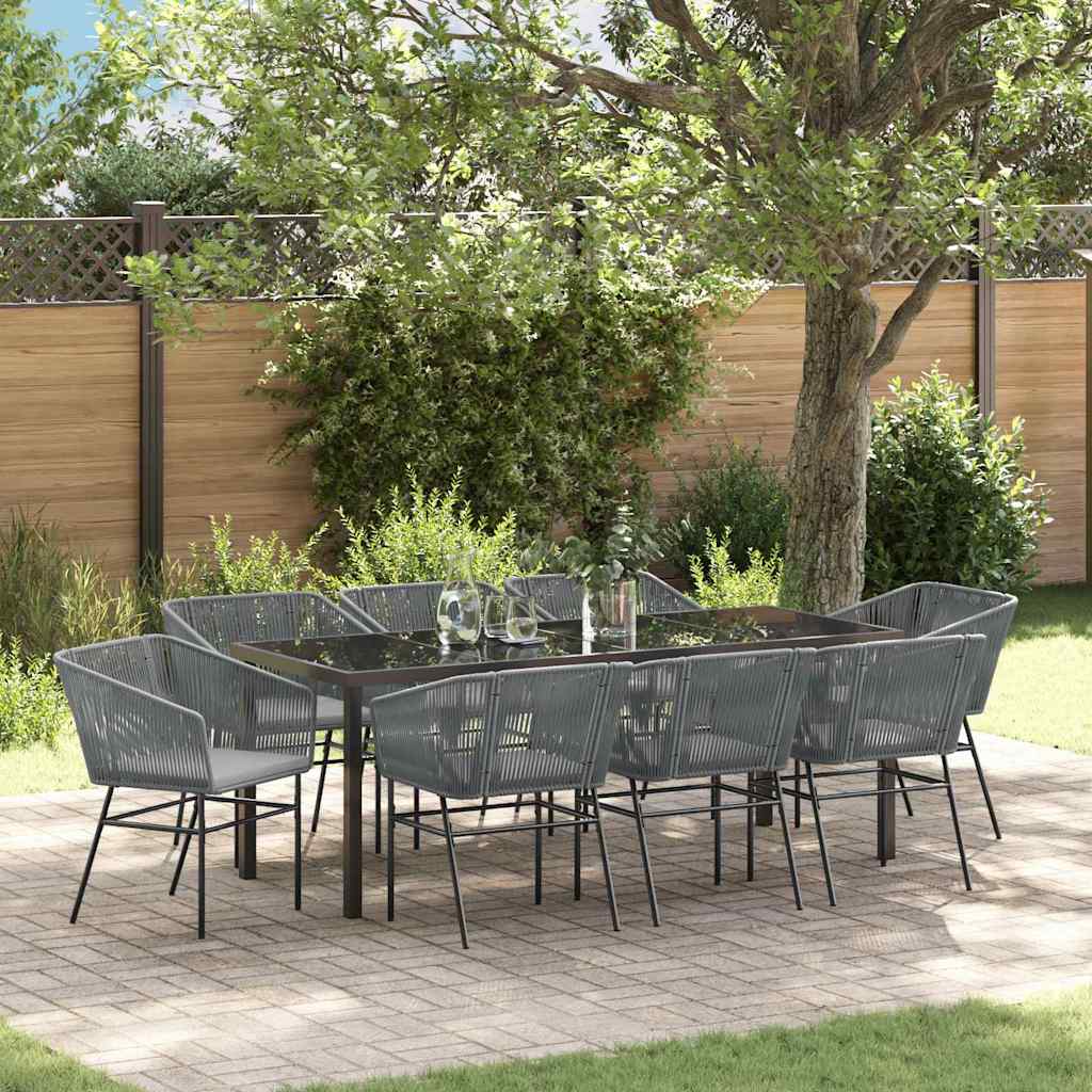 Tuin eettafelset met kussen 9 pcs Grijs Gepoedercoat staal is nu te koop bij PeponiXL, paradijselijk wonen!