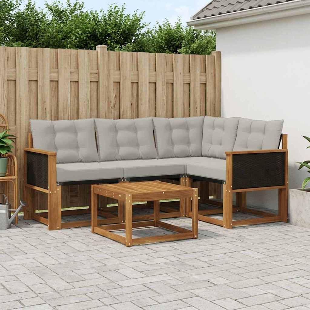 Buiten bankenset met kussen 5 pcs Naturel en lichtgrijs is nu te koop bij PeponiXL, paradijselijk wonen!