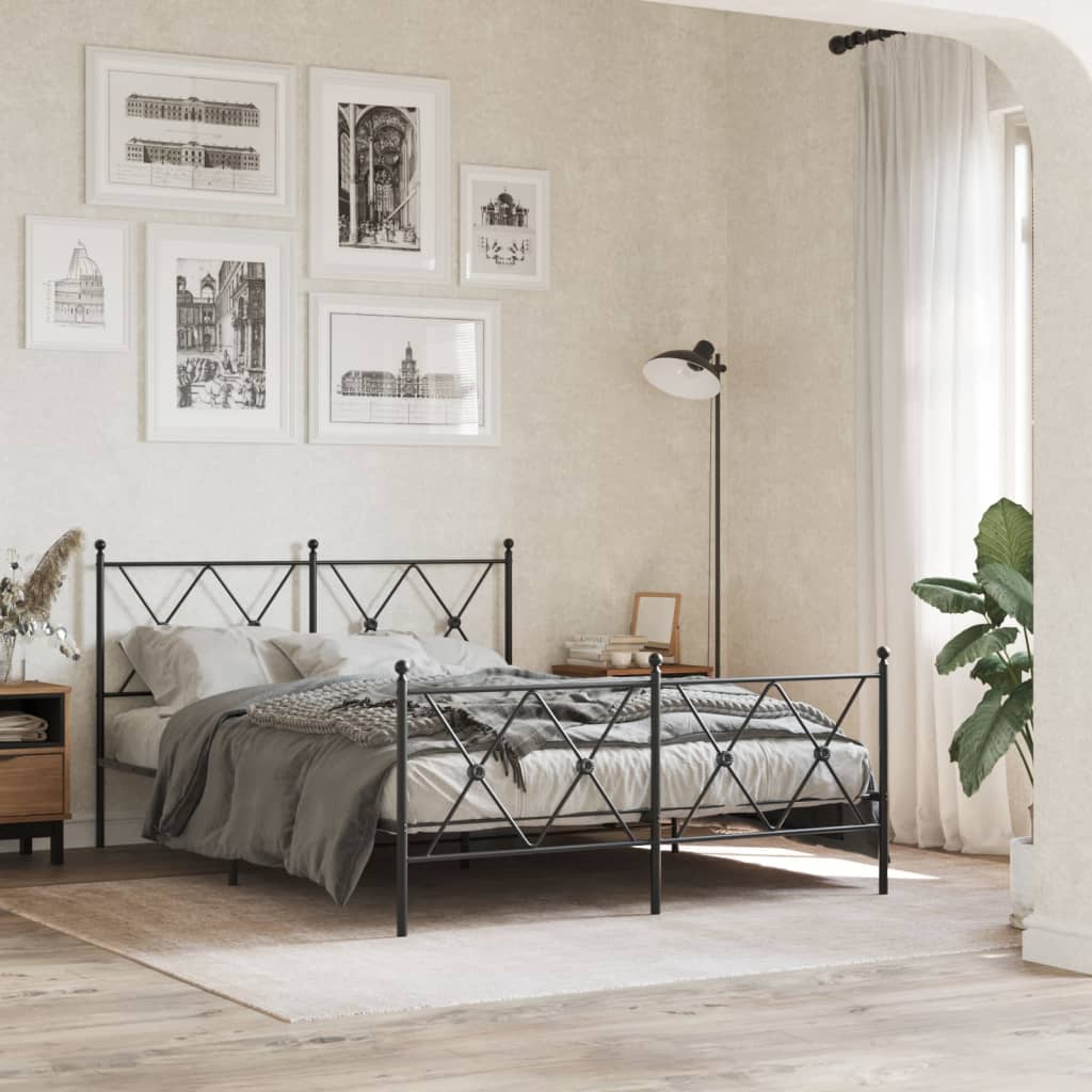 Bedframe met hoofd- en voeteneinde metaal zwart 137x190 cm is nu te koop bij PeponiXL, paradijselijk wonen!