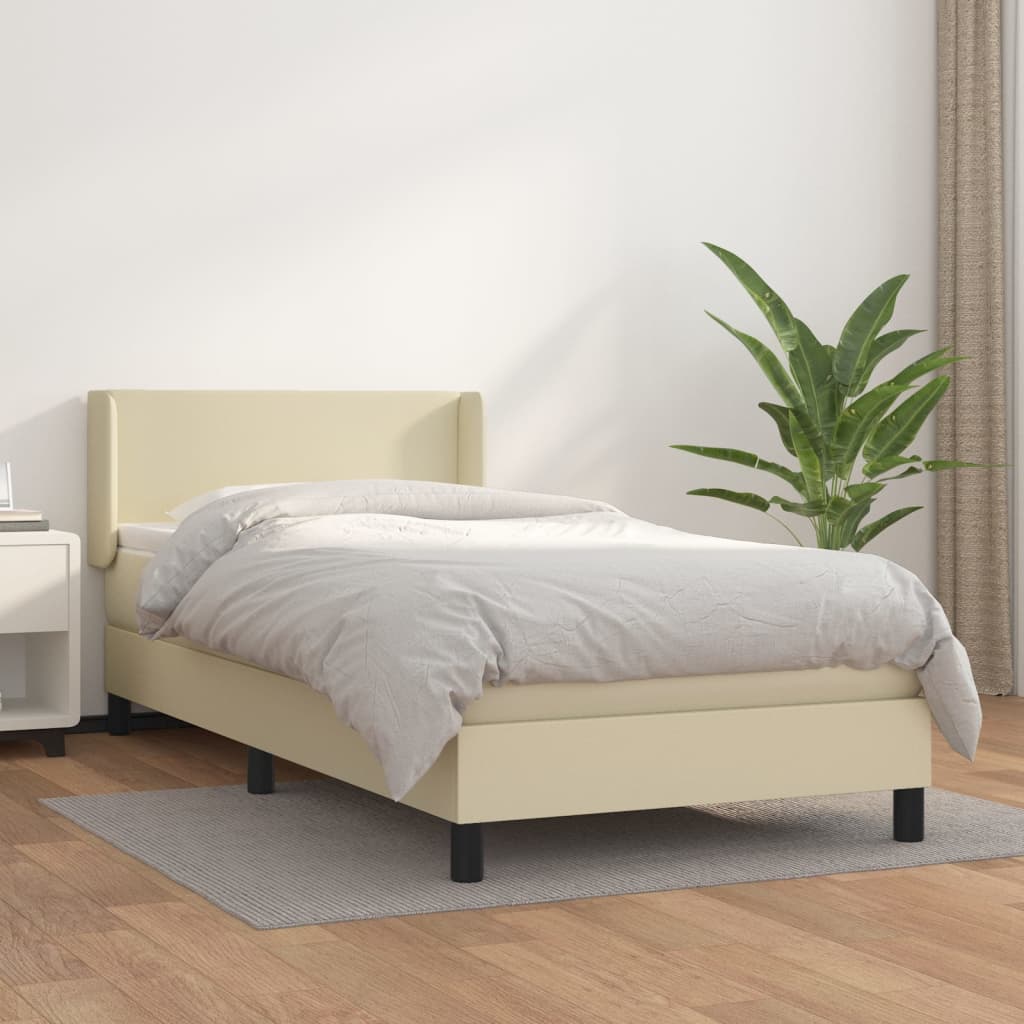 Boxspring met matras kunstleer crèmekleurig 80x200 cm is nu te koop bij PeponiXL, paradijselijk wonen!