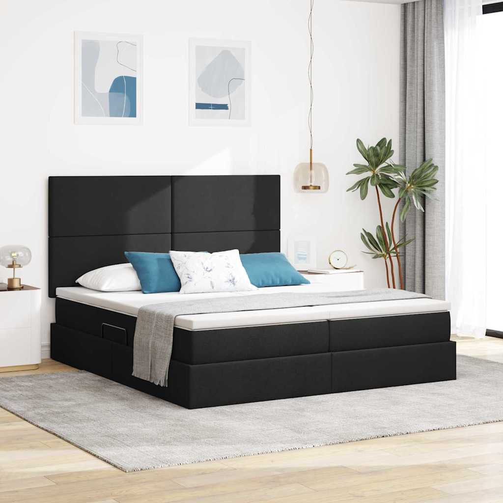 Bed met LED-stripverlichting met opslag Zwart 180 x 200 cm Stof is nu te koop bij PeponiXL, paradijselijk wonen!