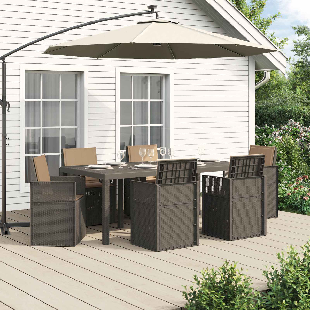 Tuin eettafelset met kussen 7 pcs Lichtgrijs en Taupe PP is nu te koop bij PeponiXL, paradijselijk wonen!