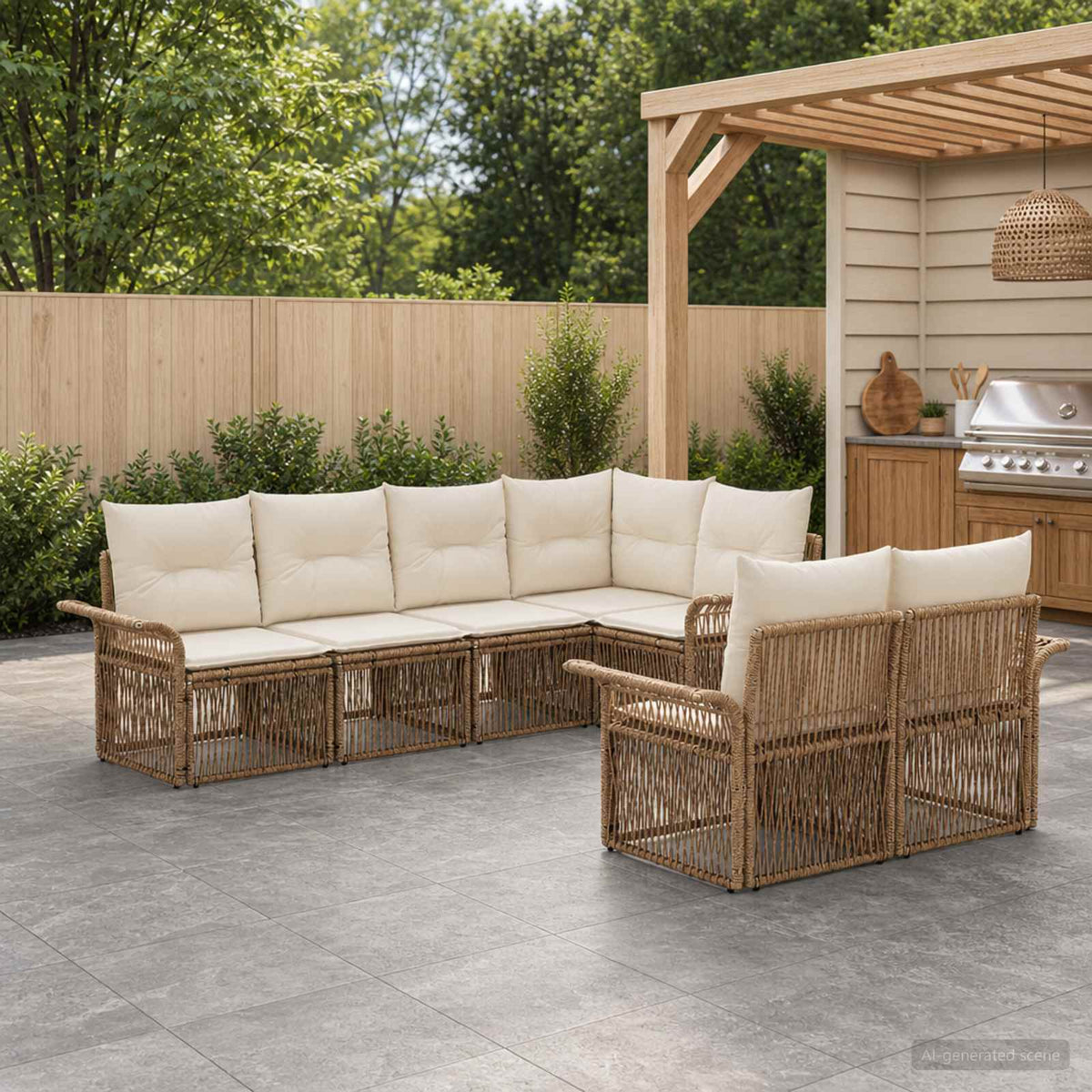Tuinbankenset 7 st 7-Aantal zitplaatsen Beige poly rattan is nu te koop bij PeponiXL, paradijselijk wonen!
