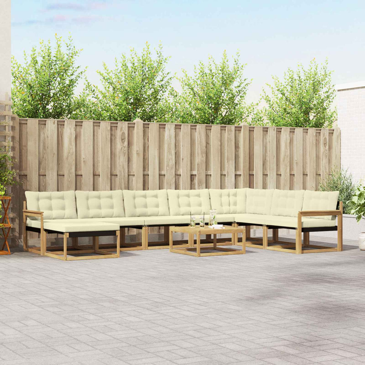 Buiten bankenset 9 pcs Wit en crèmekleurig Massief Acaciahout is nu te koop bij PeponiXL, paradijselijk wonen!