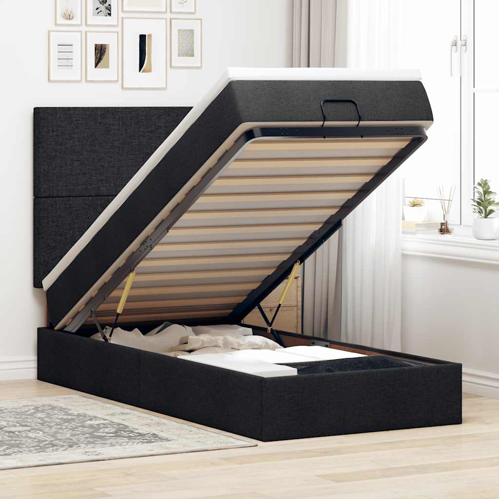 Ottoman bed met matras 90x190cm stof zwart is nu te koop bij PeponiXL, paradijselijk wonen!