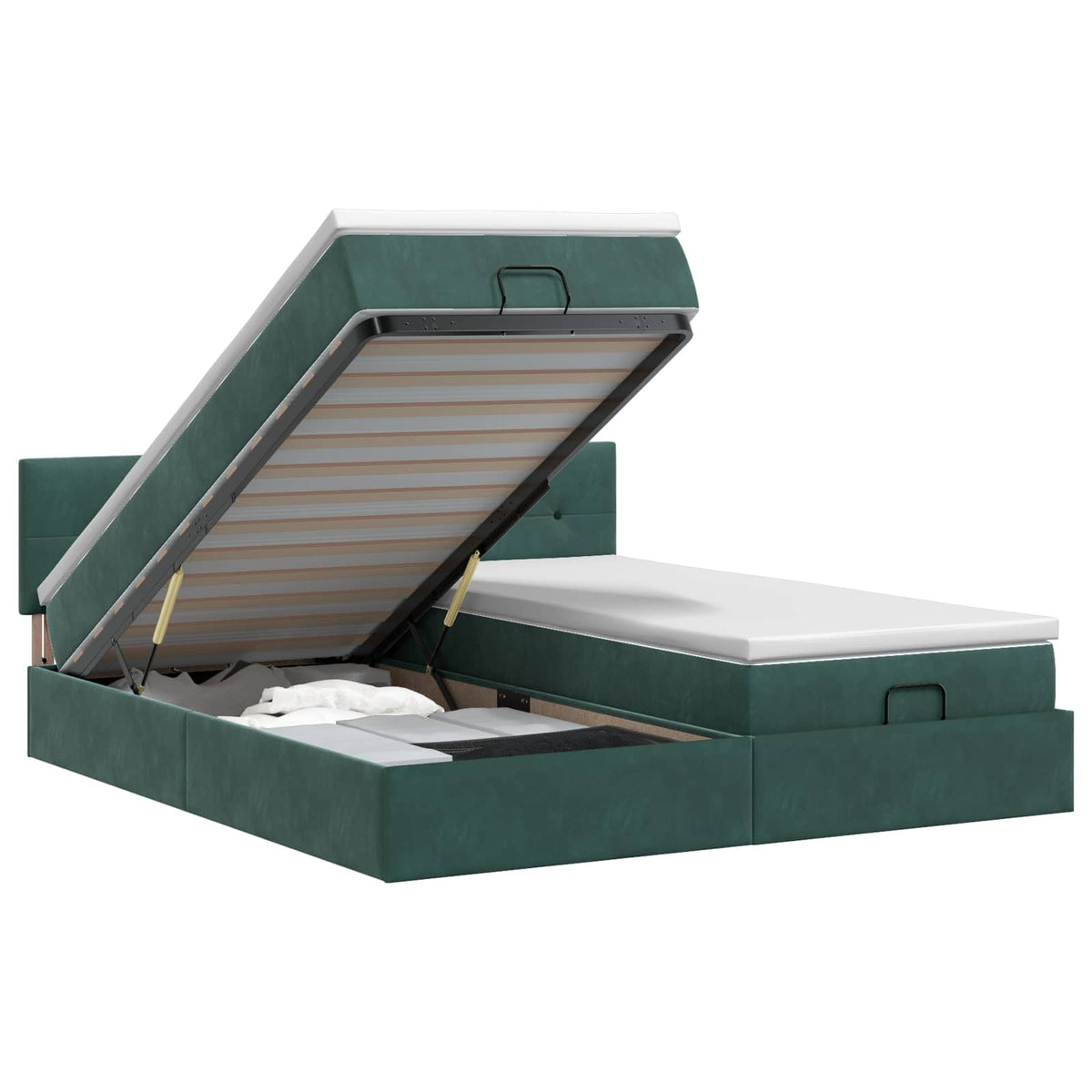 Ottoman bed met matras met hoofdeinde 2 st Donkergroen Fluweel is nu te koop bij PeponiXL, paradijselijk wonen!