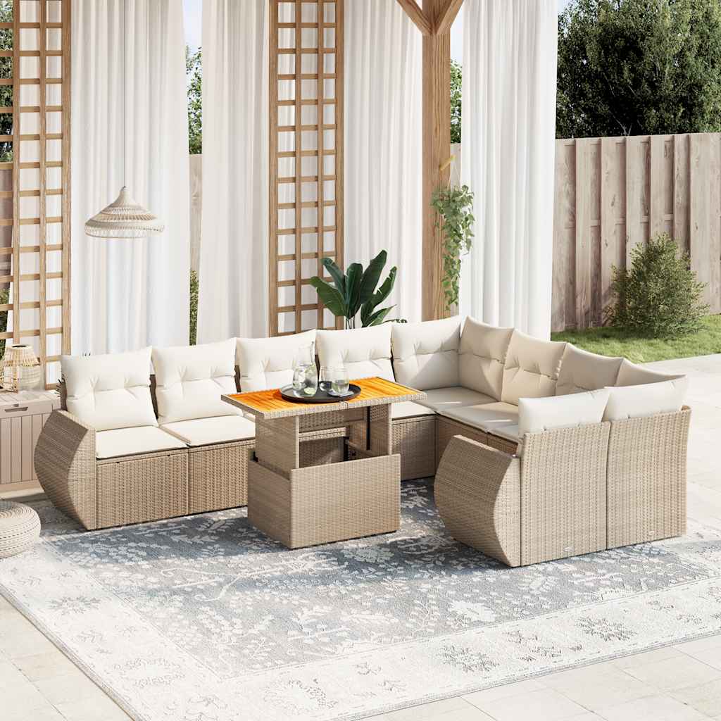 10-delige Loungeset met kussens poly rattan beige is nu te koop bij PeponiXL, paradijselijk wonen!