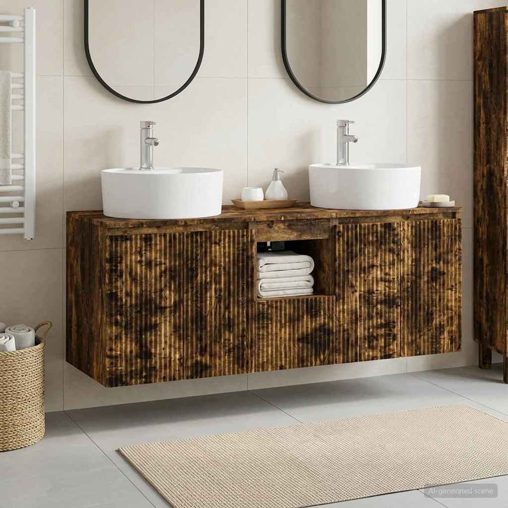 Badkamerkastenset 3 st Gerookt eiken 49,5 x 44,5 x 65 cm is nu te koop bij PeponiXL, paradijselijk wonen!