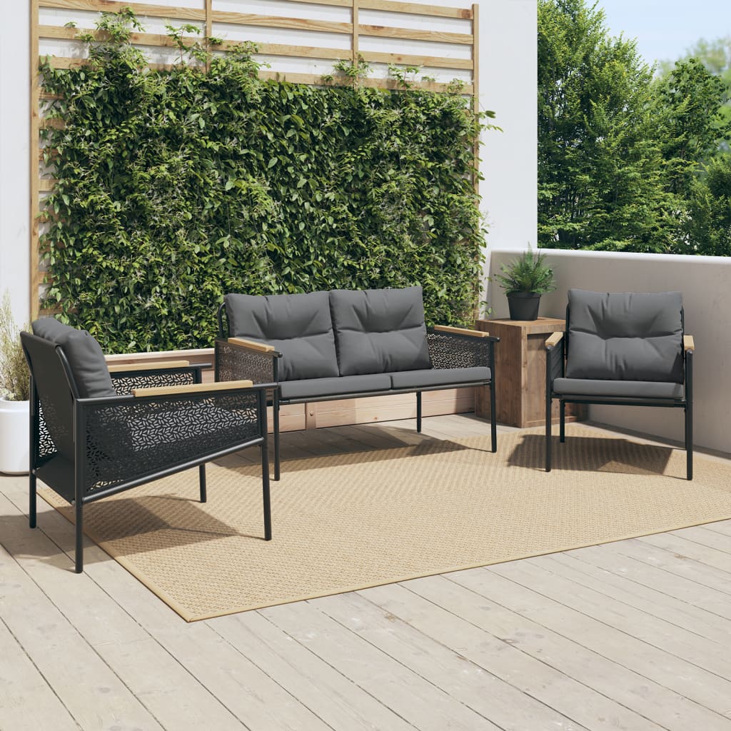 3-delige Balkonset met kussens staal zwart is nu te koop bij PeponiXL, paradijselijk wonen!