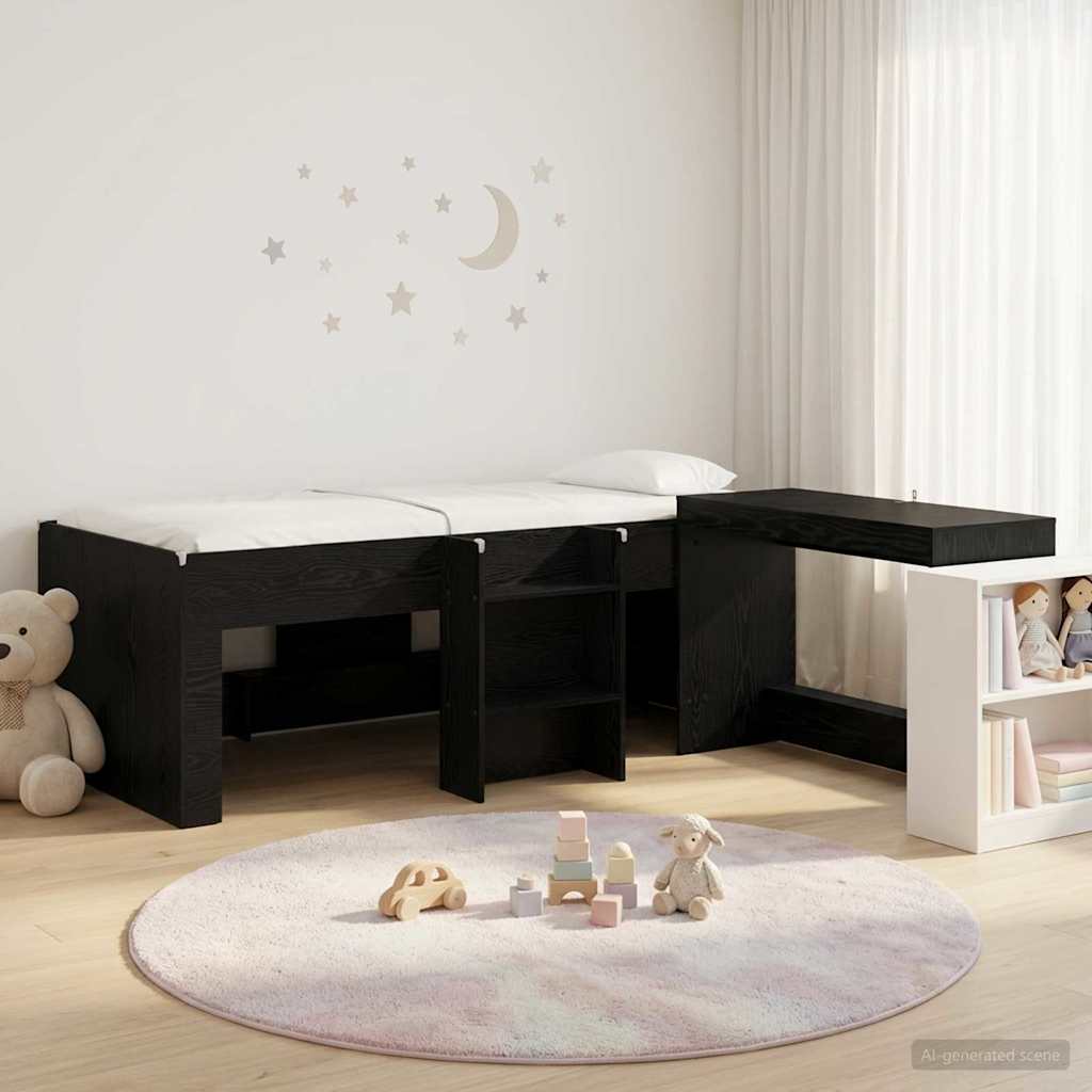 Hoge Bed Frame met Bureau voor Kinderen Zwart eiken 80 x 200 cm is nu te koop bij PeponiXL, paradijselijk wonen!