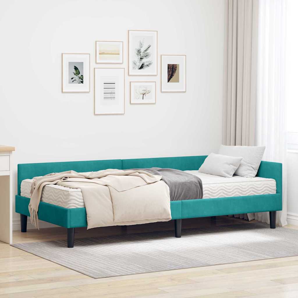 Hoekbedframe met Matras Anders 2 pcs Turquoise Fluweel is nu te koop bij PeponiXL, paradijselijk wonen!
