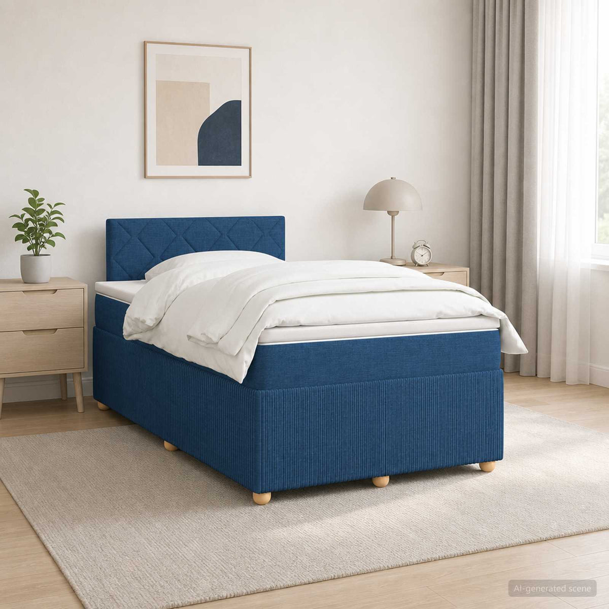 Boxspringbed met matras met hoofdeinde Blauw 120 x 190 cm Stof is nu te koop bij PeponiXL, paradijselijk wonen!