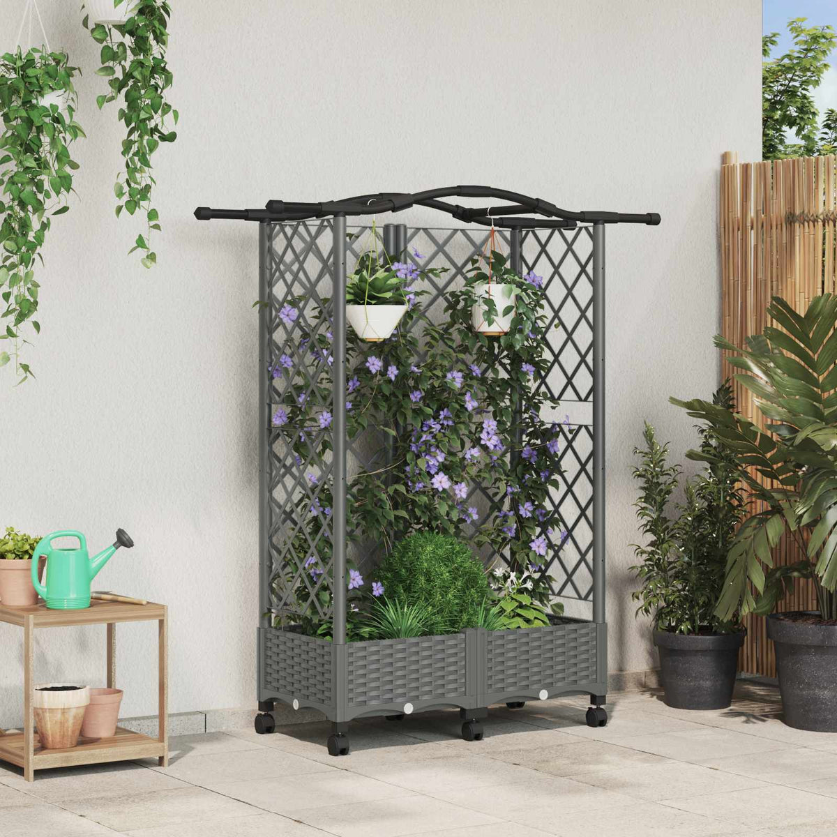 Verhoogd Bed met Trellis en Dak Lichtgrijs 124 x 40 x 129 cm PP is nu te koop bij PeponiXL, paradijselijk wonen!