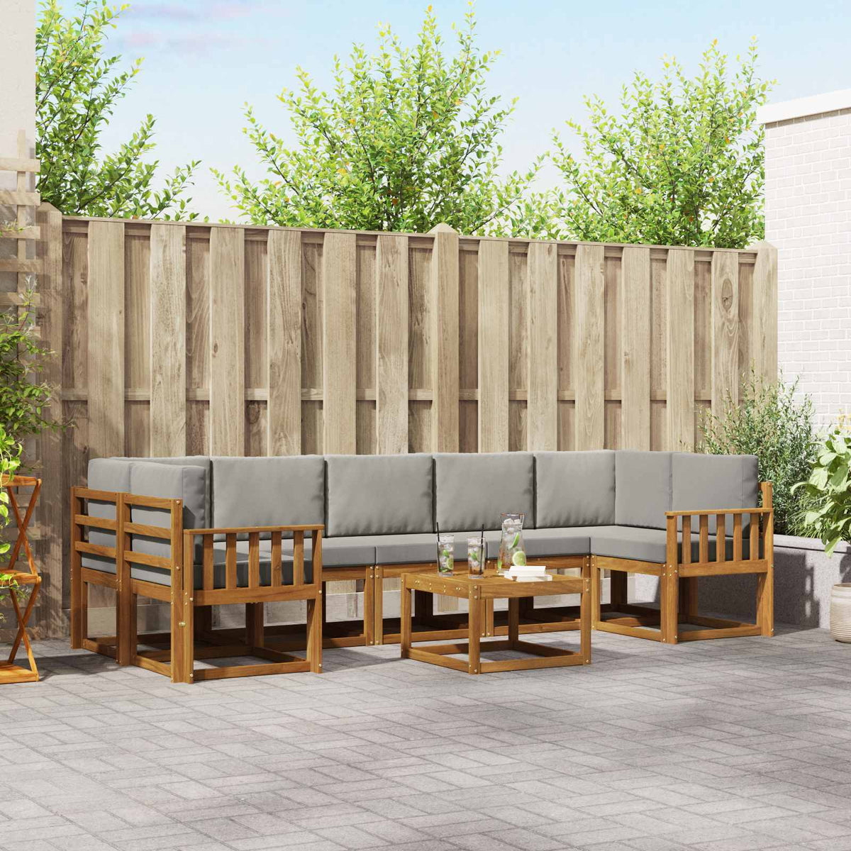 Buiten bankenset met kussen 8 pcs Natuurlijk en Lichtgrijs is nu te koop bij PeponiXL, paradijselijk wonen!