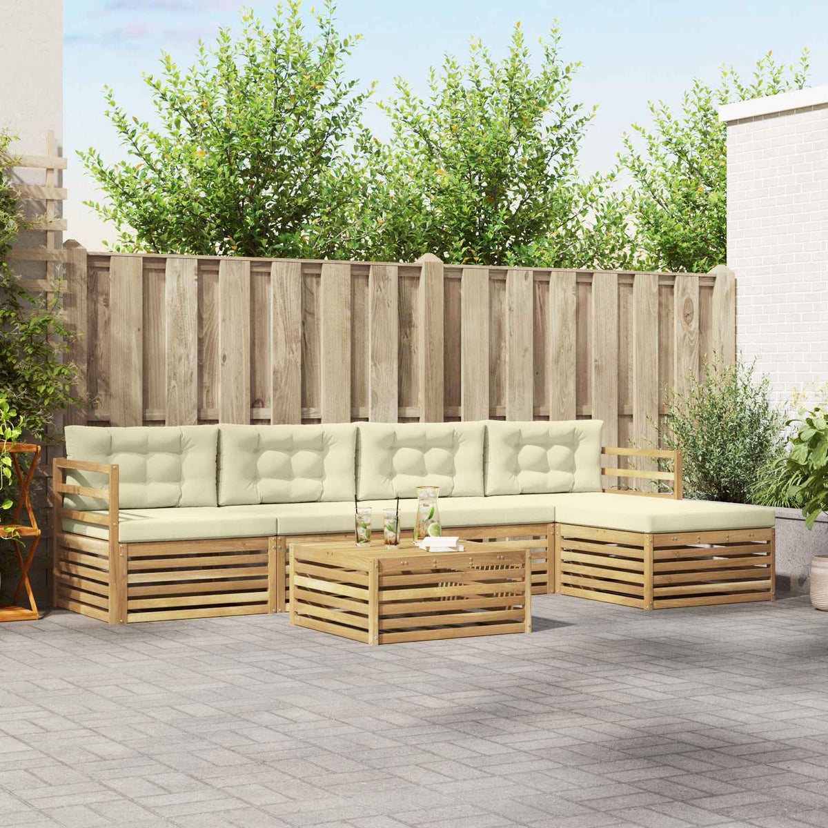 Buiten bankenset 6 pcs Wit en crèmekleurig 79 x 79 x 37 cm is nu te koop bij PeponiXL, paradijselijk wonen!