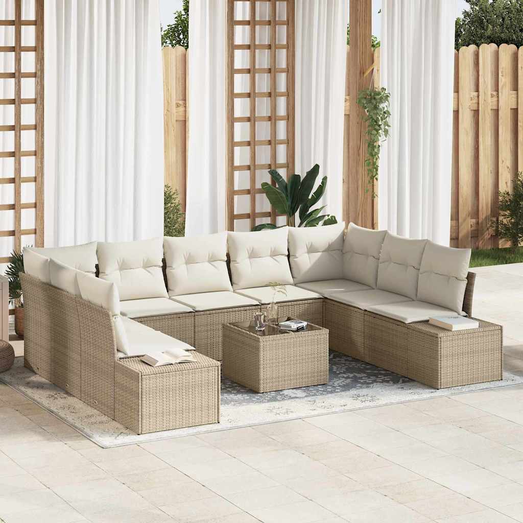Tuin Sofa Set met kussen 10 pcs Beige poly rattan is nu te koop bij PeponiXL, paradijselijk wonen!