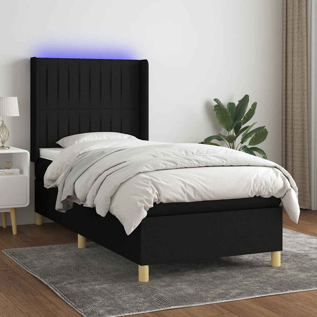 Boxspring met matras en LED stof zwart 100x200 cm is nu te koop bij PeponiXL, paradijselijk wonen!