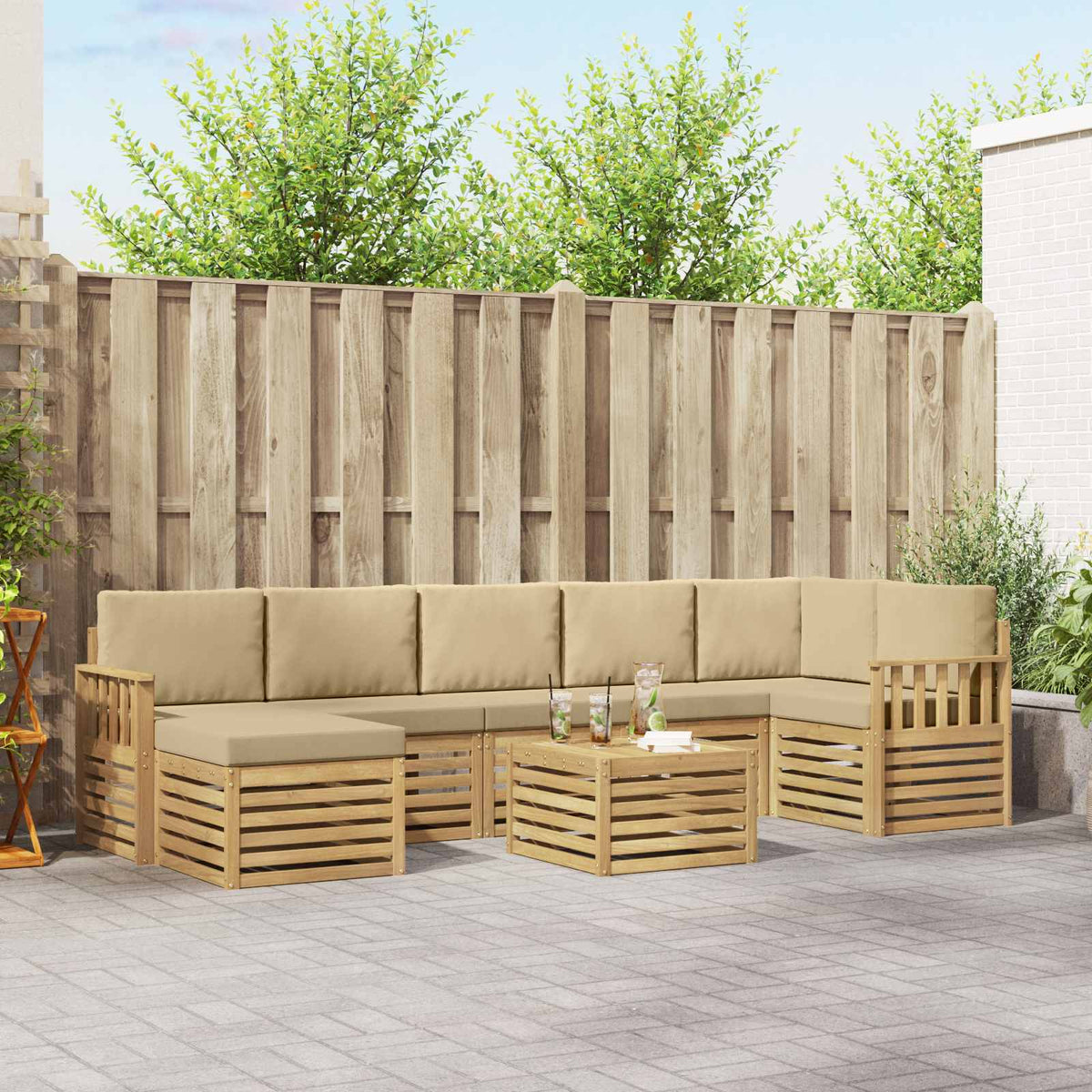 Buiten bankenset 7 pcs Wit en Beige 59 x 59 x 37 cm Polyester is nu te koop bij PeponiXL, paradijselijk wonen!
