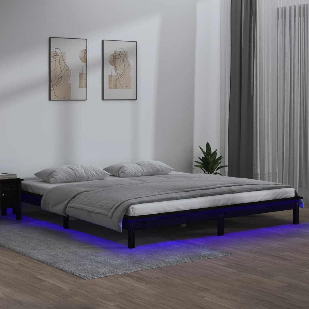 Bedframe LED massief hout zwart 200x200 cm is nu te koop bij PeponiXL, paradijselijk wonen!