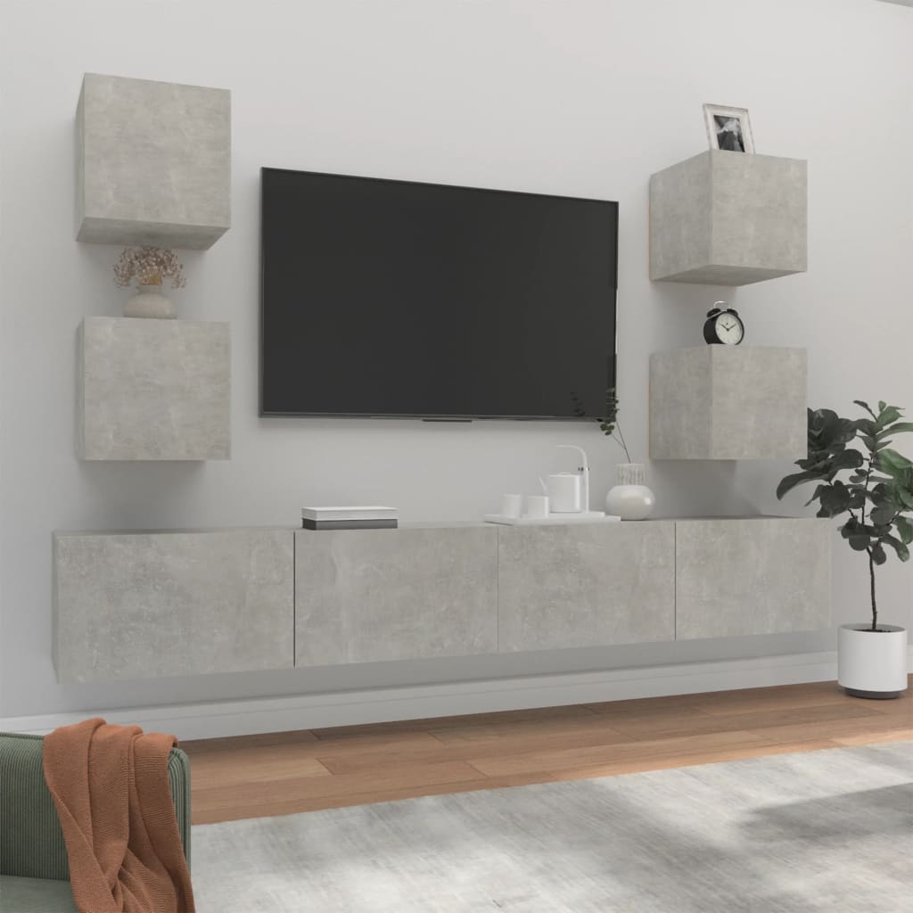 6-delige Tv-meubelset bewerkt hout betongrijs is nu te koop bij PeponiXL, paradijselijk wonen!