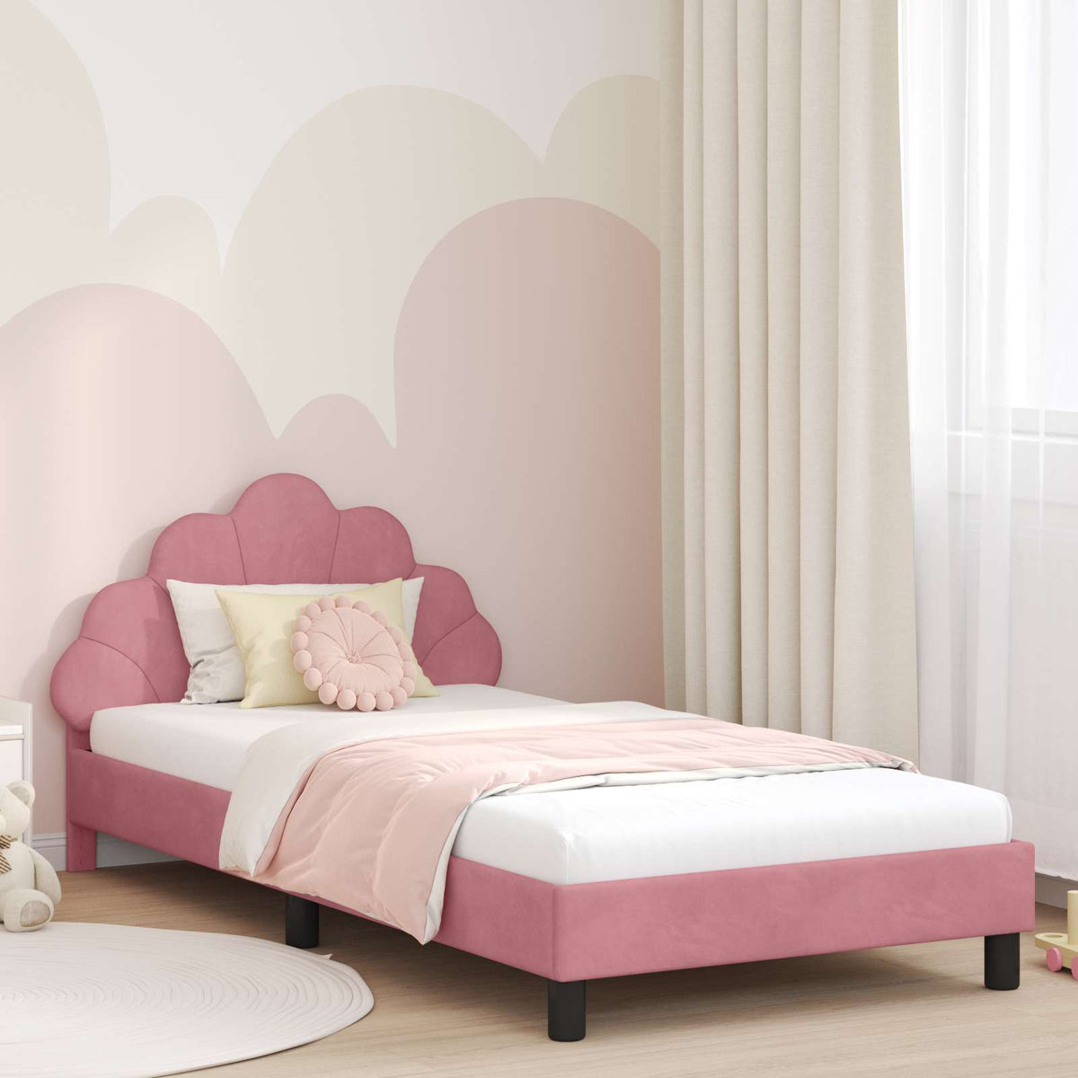 Bedframe voor kinderen met hoofdbord Roze 90 x 200 cm Fluweel is nu te koop bij PeponiXL, paradijselijk wonen!
