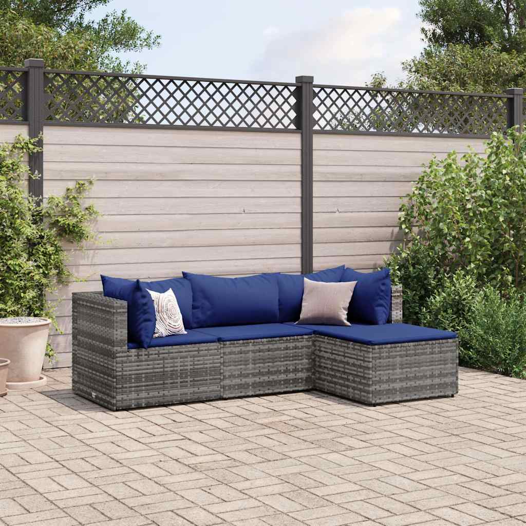 4-delige Loungeset met kussens poly rattan grijs is nu te koop bij PeponiXL, paradijselijk wonen!