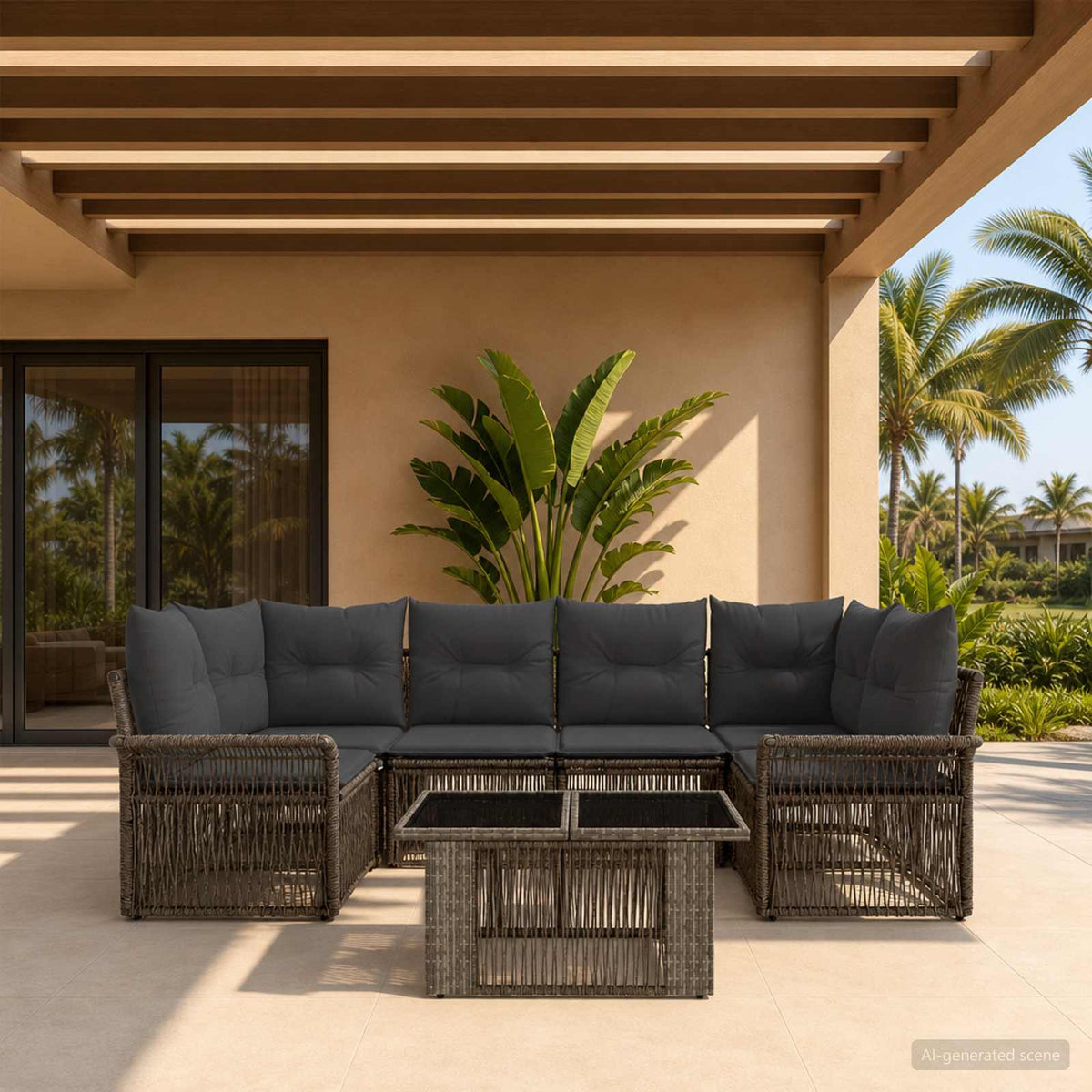 Tuinbankenset 7 st Grijs en Donkergrijs poly rattan is nu te koop bij PeponiXL, paradijselijk wonen!
