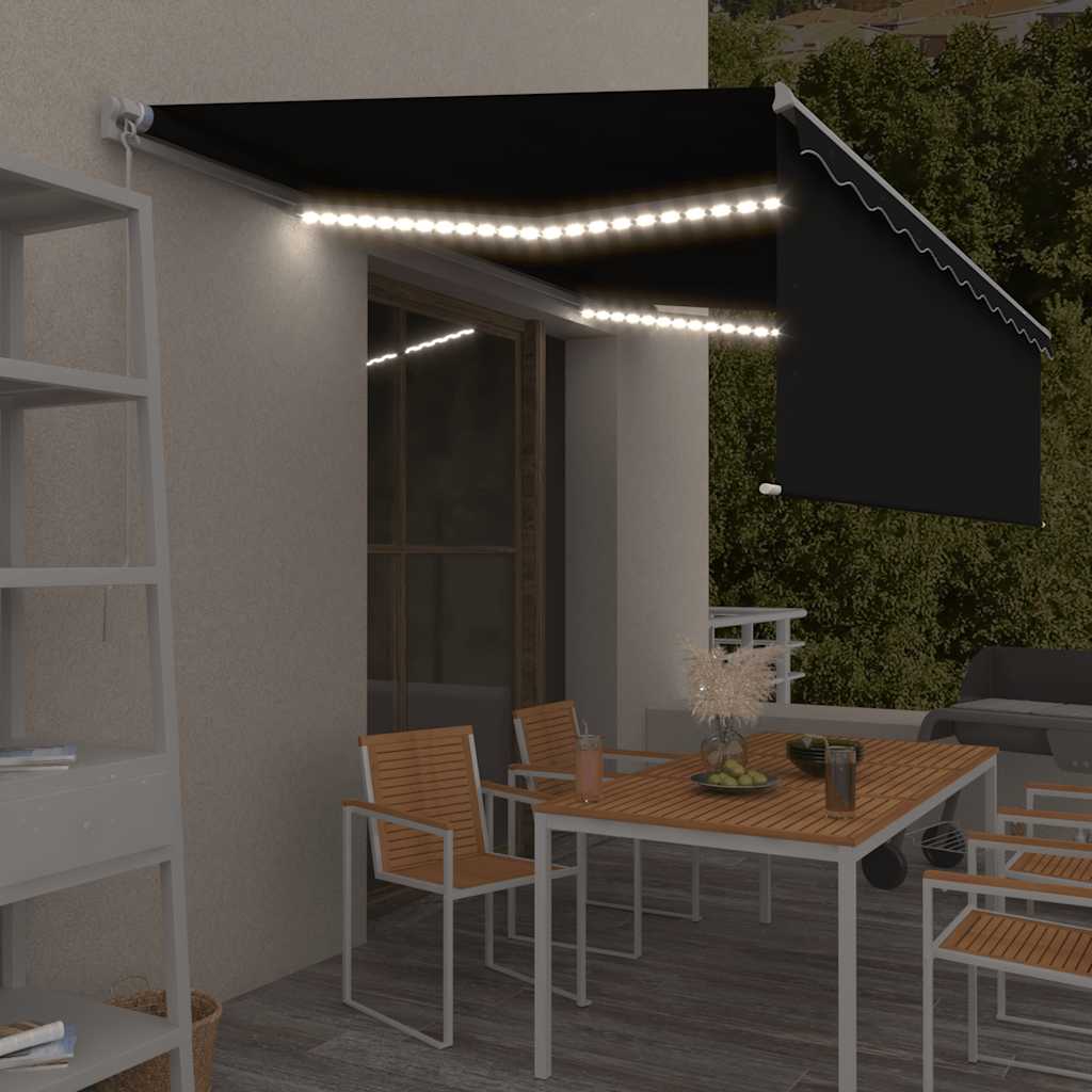 Luifel handmatig uittrekbaar met rolgordijn LED 5x3 m antraciet is nu te koop bij PeponiXL, paradijselijk wonen!