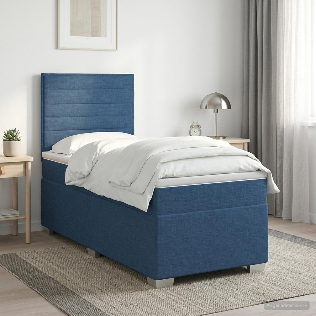 Boxspringbed met matras met hoofdeinde Blauw 90 x 200 cm Stof is nu te koop bij PeponiXL, paradijselijk wonen!
