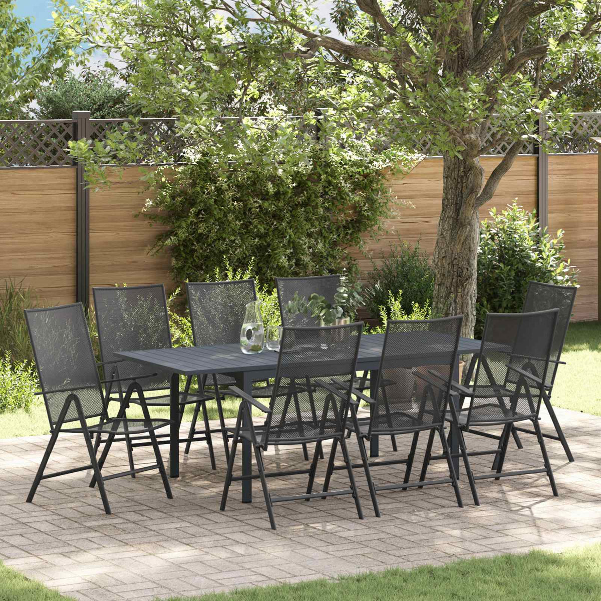 Tuin eettafelset 9 pcs Antraciet Staal is nu te koop bij PeponiXL, paradijselijk wonen!
