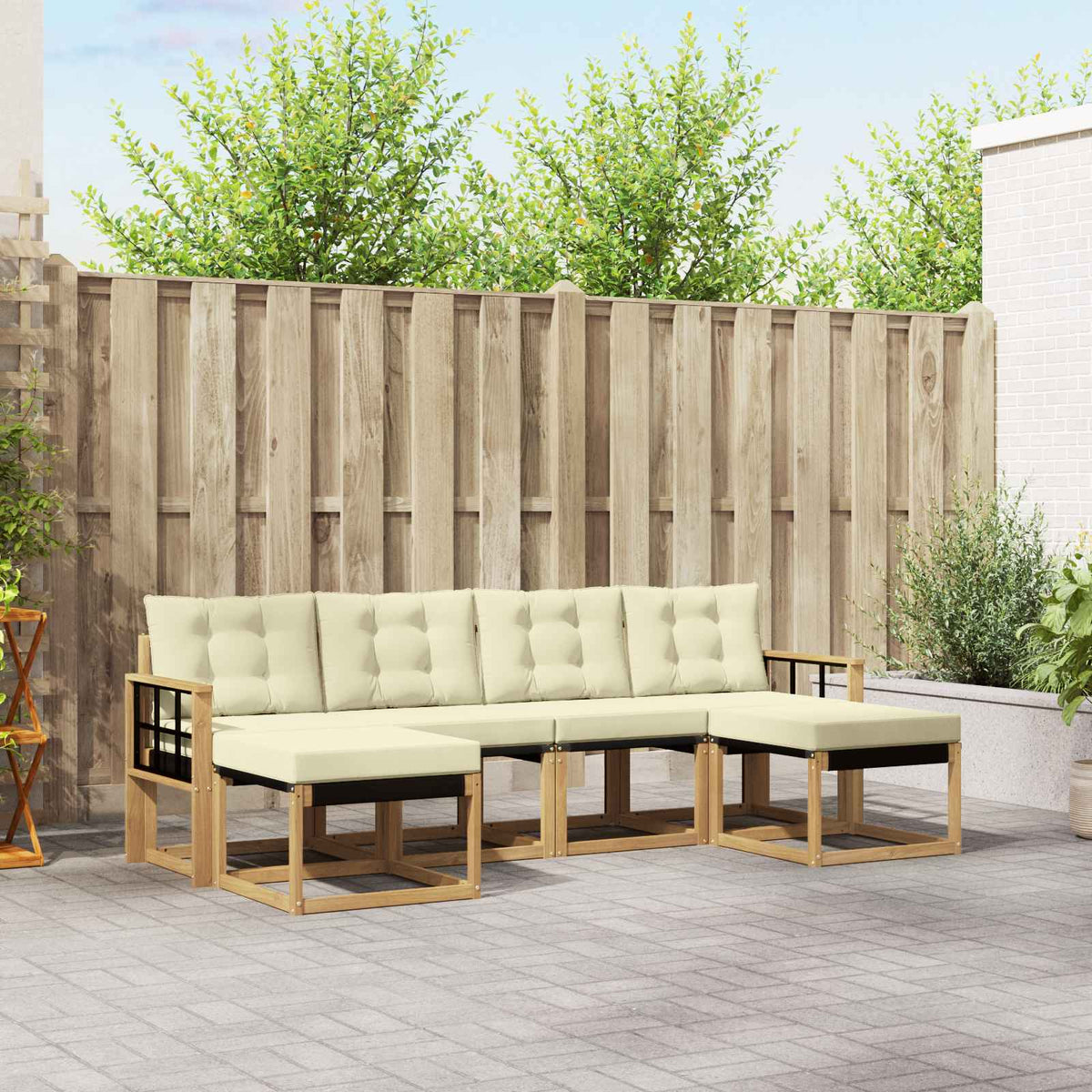 Buiten bankenset met kussen 6 pcs Wit en crèmekleurig is nu te koop bij PeponiXL, paradijselijk wonen!