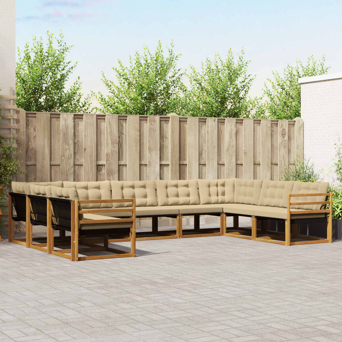 Buiten bankenset met kussen 9 pcs Natuurlijk en Beige is nu te koop bij PeponiXL, paradijselijk wonen!